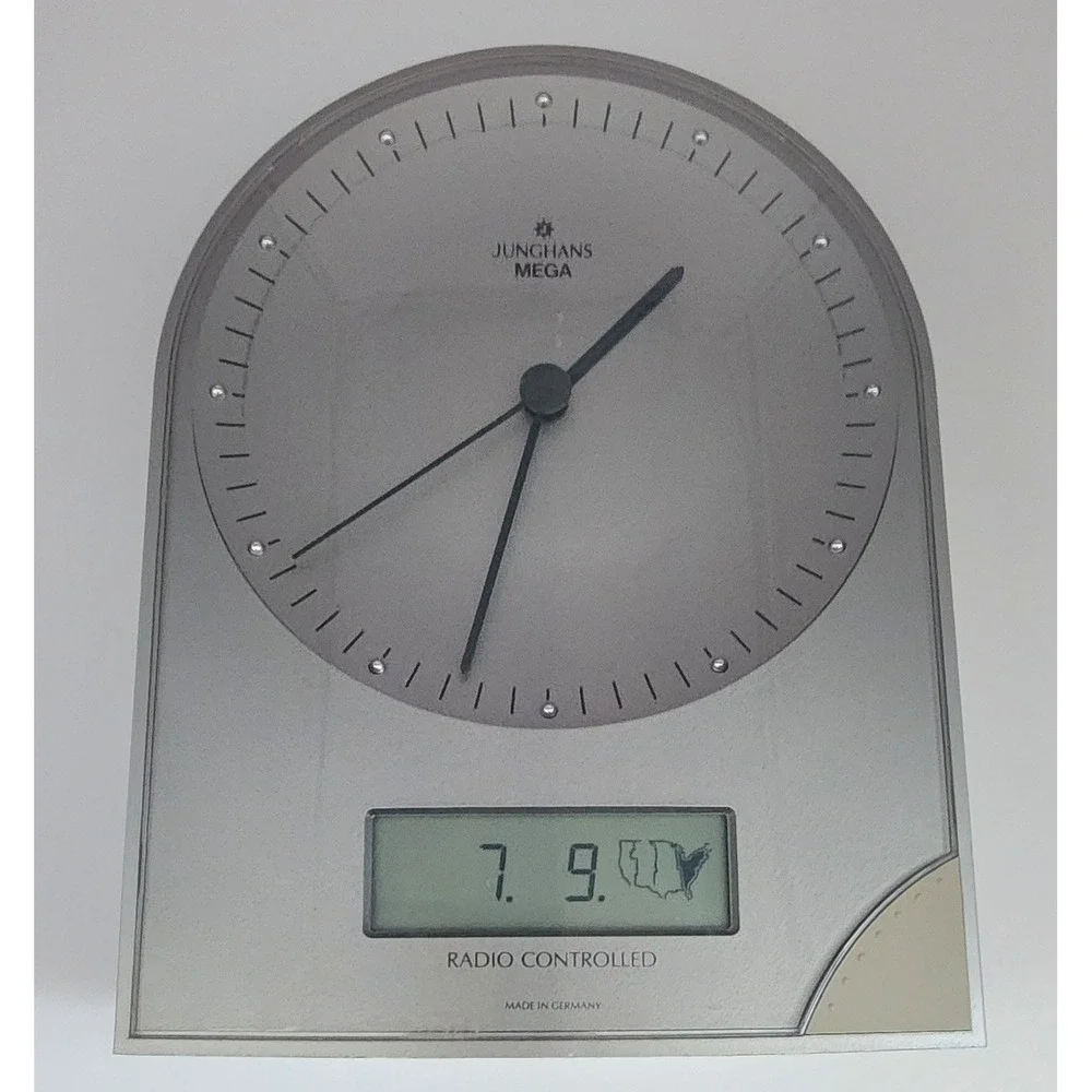 Junghans Mega Radio Controlled Desk Clock Silver German Modernist 308/0100